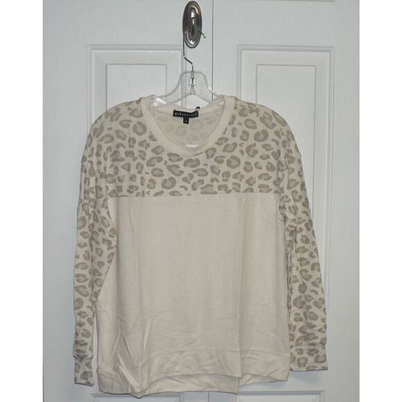 Gibsonlook Colorblock Cozy Semi-Sheer Pullover in Oatmeal Animal Medium MSRP $58 - Picture 2 of 6